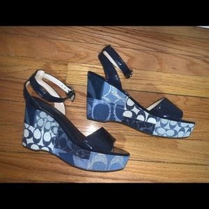 COACH POPPY Blue Denim Patchwork Nalene Wedges - Womens Size 9B